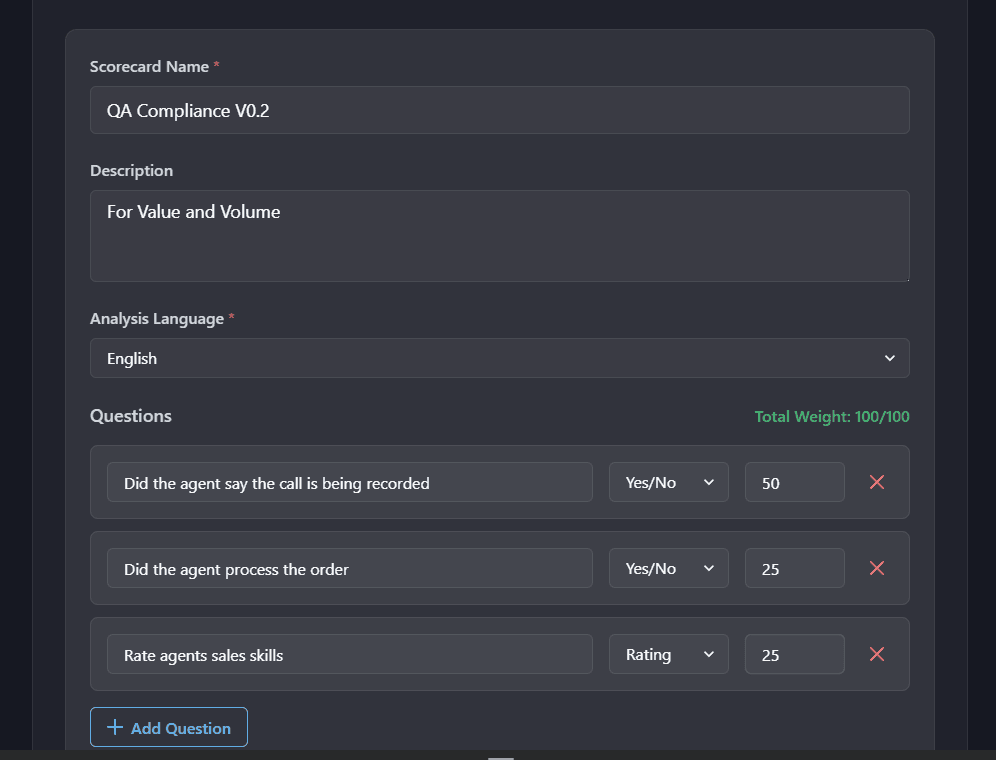 42chats Scorecard Builder Interface