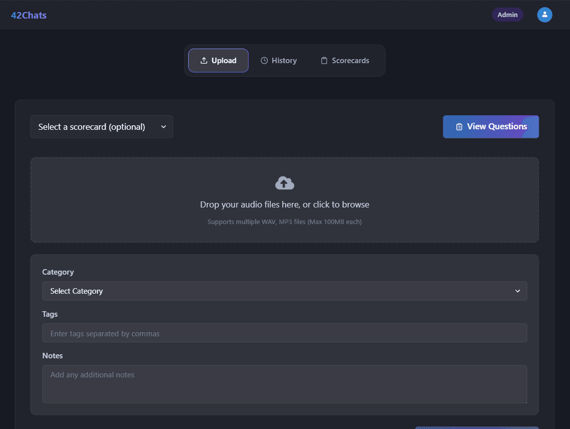 42chats Main Dashboard Interface